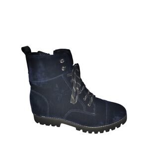 Donald J. Pliner Navy Suede Combat Boots
